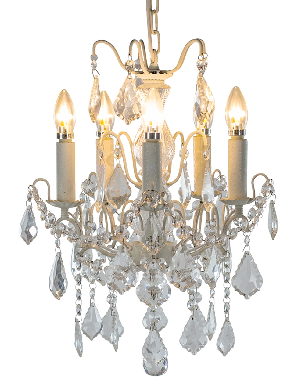 Antique Crackle White 5 Branch French Chandelier - Diana Casa